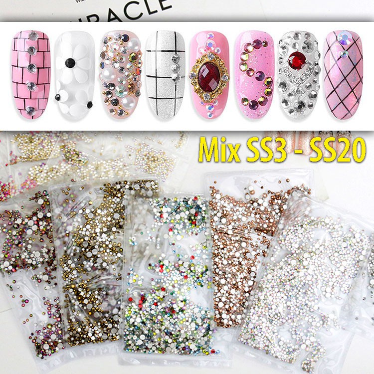 Bịch Hạt đá pha lê trộn Mix Size Nhiều kích cỡ