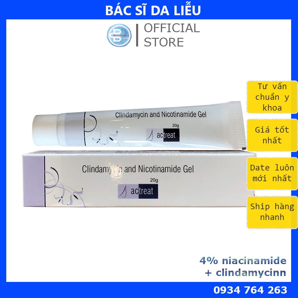Actreat Gel (20G) Kem Chấm Mụn 5% Niacinamide Và Clin.damyci, Giảm Mụn, Hết Sạch Mụn
