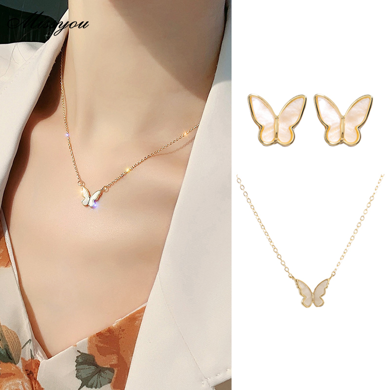 Bộ trang sức DODDER gắn mặt hình bướm đính đá bằng hợp kim sang trọng