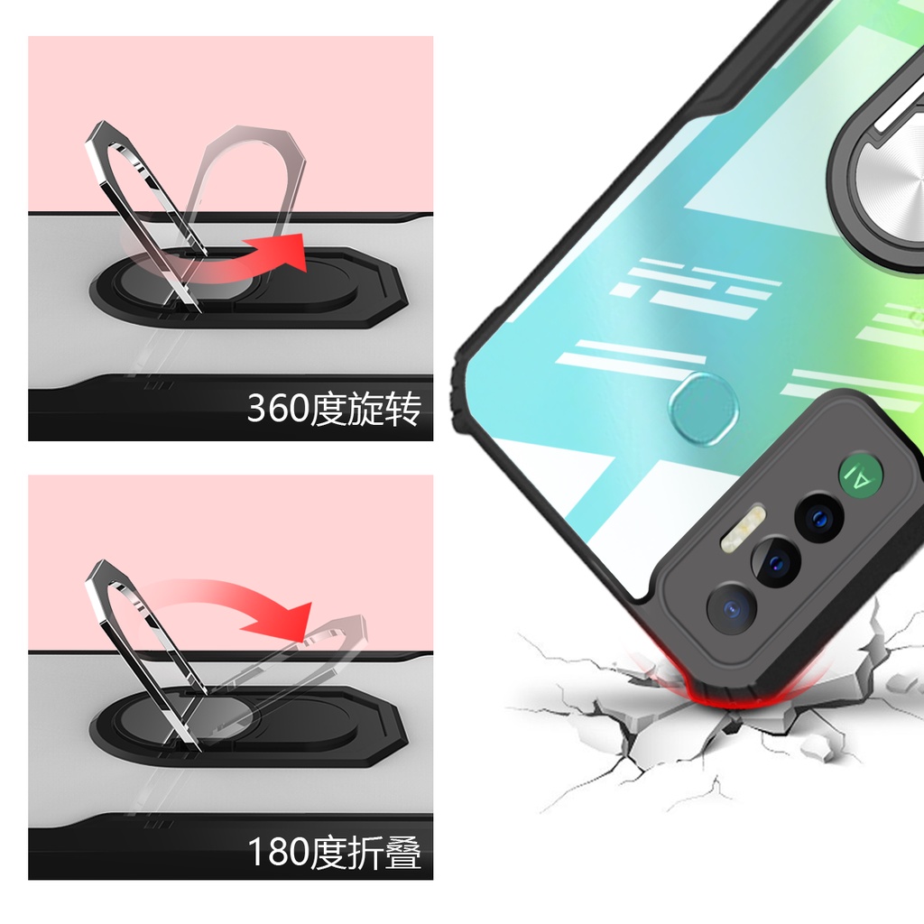 Ốp Điện Thoại Acrylic Trong Suốt Chống Rơi Có Vòng Đỡ Cho Tecno Spark 7 Pro 7P 8 6 GO