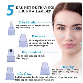 Máy Hút Mụn Đầu Đen Làm Sạch Da Mặt Sạc Pin [ 5 Đầu Hút}