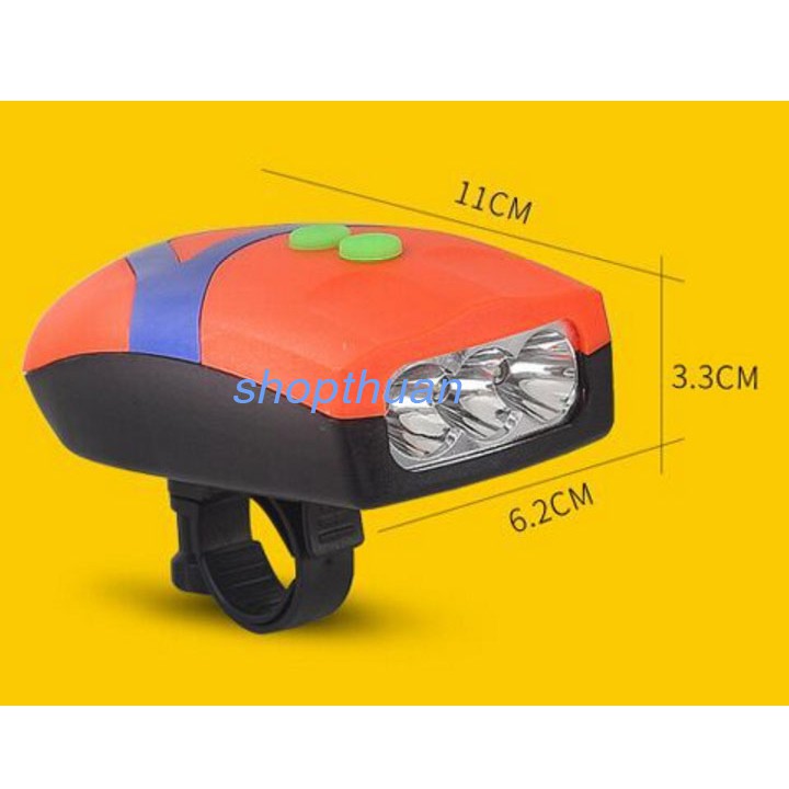 Đèn Chiếu Sáng Gắn Xe Đạp - 3 Led - Có Còi Báo - Có 3 Pin AAA