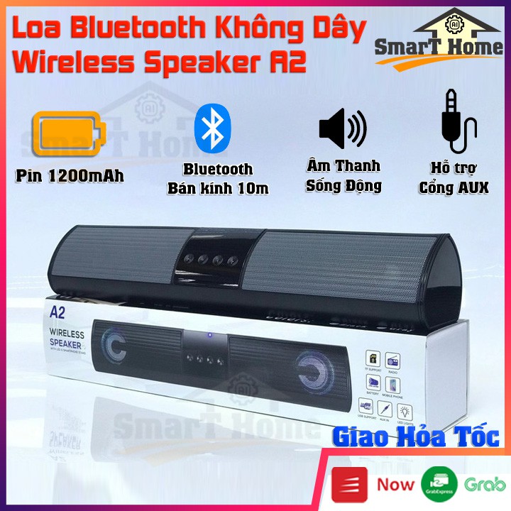 Loa Bluetooth Không Dây A2 Cao Cấp , Loa A2 Có Đèn, Đài FM, Hỗ Trợ Khe Cắm Thẻ Nhớ, Cổng AUX Kết Nối Máy Tính,TV