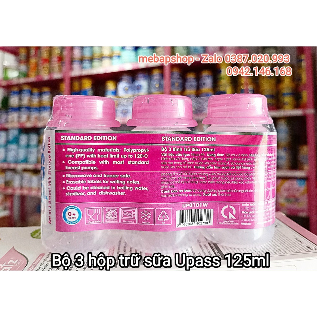 BỘ 3 BÌNH TRỮ SỮA UPASS 125ML