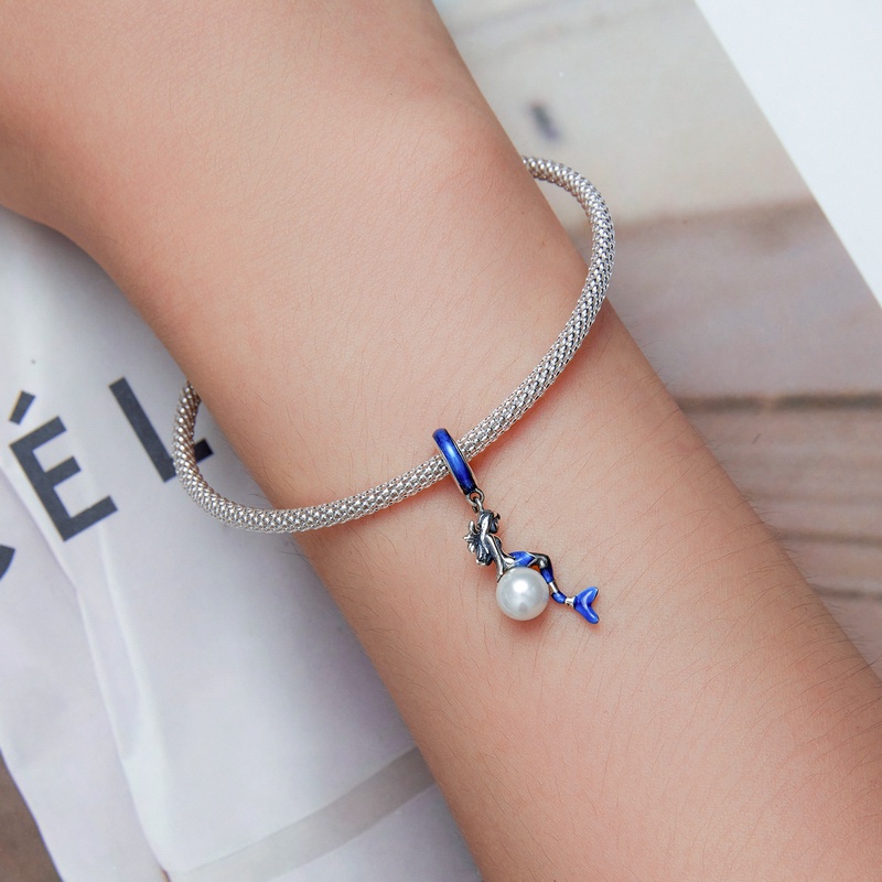 BAMOER Mặt Dây Chuyền Bạc 925 Hình Nàng Tiên Cá Đính Ngọc Trai