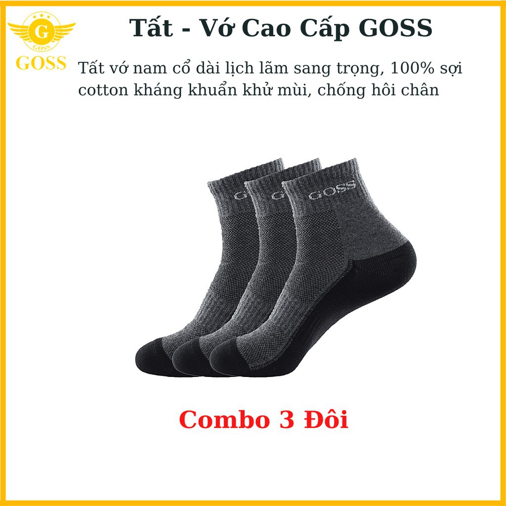 ⭐Combo 3 Đôi⭐ Tất Vớ Nam Cổ Dài Lịch Lãm Sang Trọng, Sợi Cotton Kháng Khuẩn Khử Mùi, Chống Hôi Chân Goss GS01