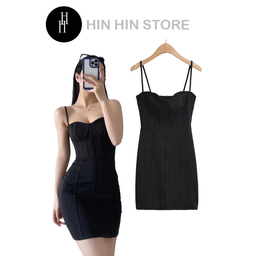 Đầm hai dây ôm body ngắn cúp ngực màu đen HDT278 Hỉn Hỉn Store