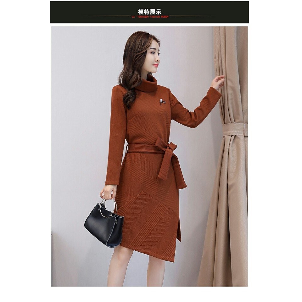 ĐẦM SUÔNG BIG SIZE TRUNG NIÊN TAY DÀI, ĐẦM SUÔNG TRUNG NIÊN THUN LEN CAO CẤP- THỜI TRANG THU ĐÔNG NỮ  D0792