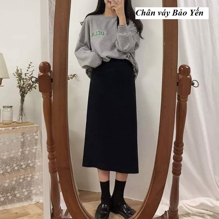 Chân váy dài xẻ sau màu xám/đen ( sẵn size) - M11