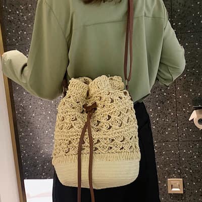 Túi cói Bucket Hồ lô dây rút - phong cách Boho