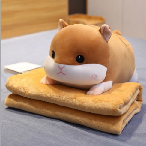 Bộ chăn gối văn phòng chuột Hamster, Heo xinh. Gấu bông đẹp chất vải miniso