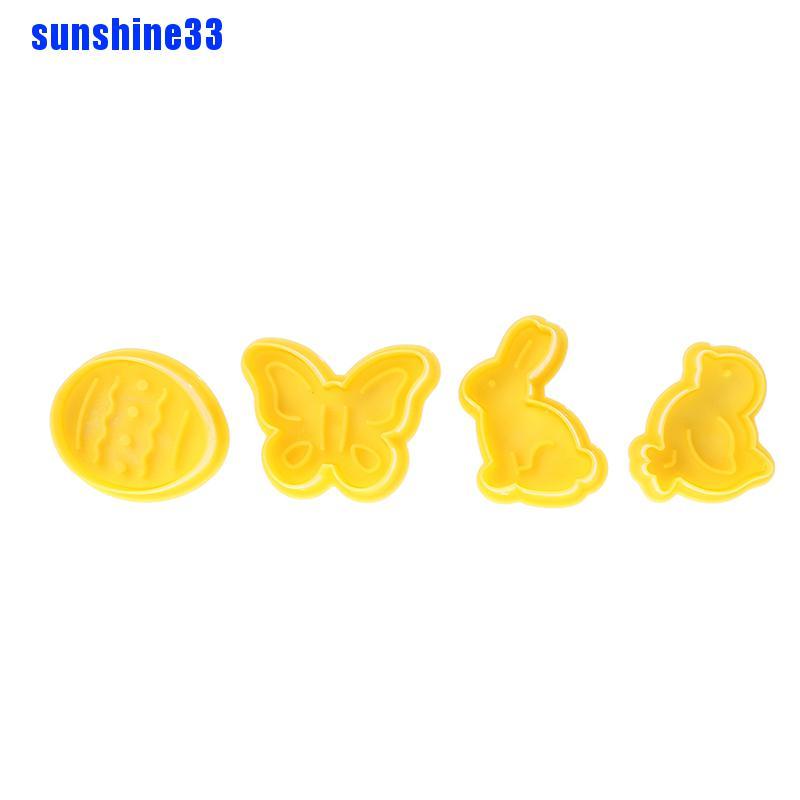 4pcs Butterfly Rabbit Easter Egg Shape Animal Plastic Cookie Cutter Bisu