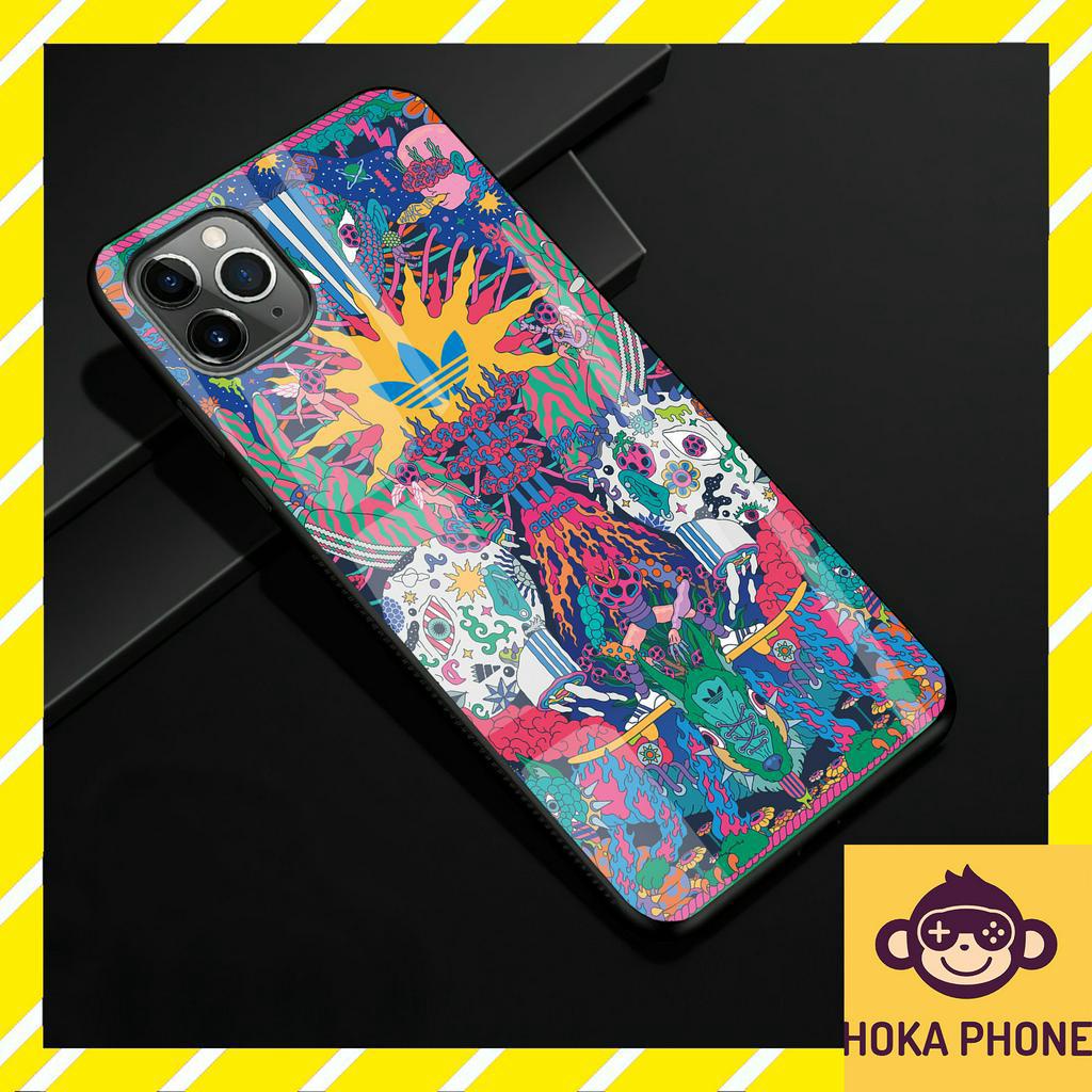 Ốp iphone 7 plus logo Adidas 3D kính cường lực Hoka cho IP 6 7 8 plus/ X Xs max/ 11 12 13 14 pro max