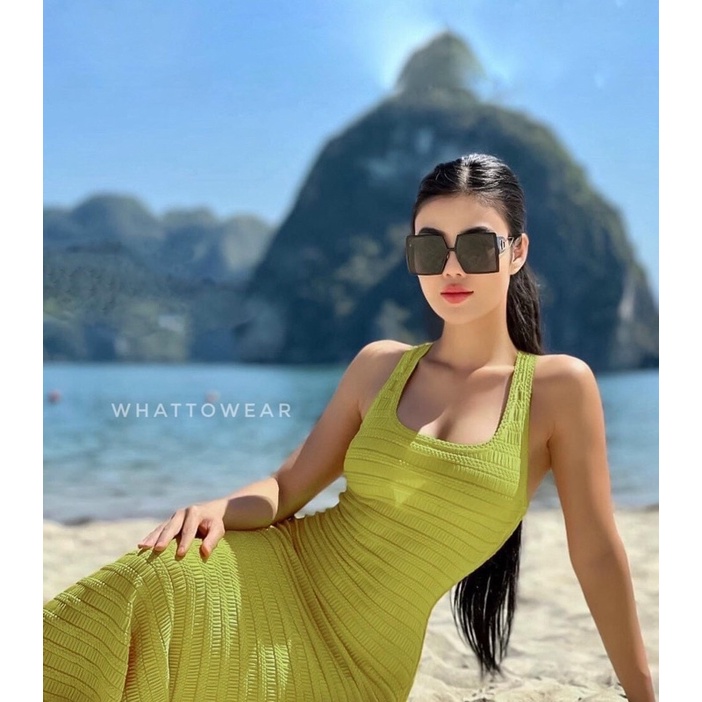 Đầm ba lỗ dáng maxi thun ren sọc ngang mùa hè