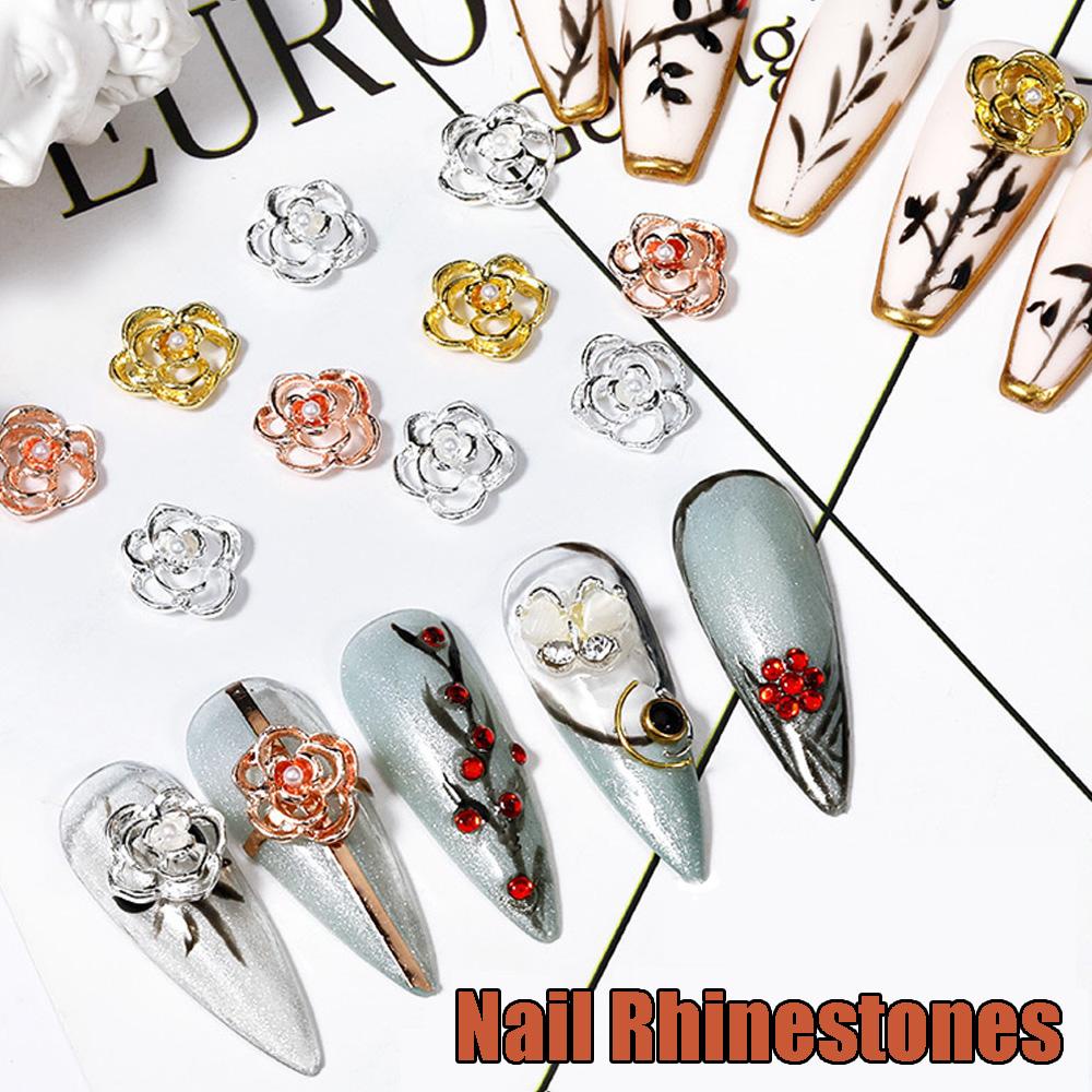 Set 10 Hoa Hồng Trang Trí Móng Tay|Phụ Kiện Trang Trí Móng Tay Bằng Hợp Kim Lấp Lánh