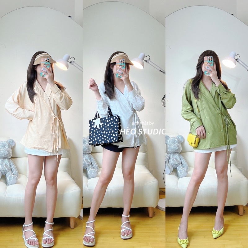 Áo Sơ Mi Blazer Cột Nơ Hèo Studio (Ảnh Thật)