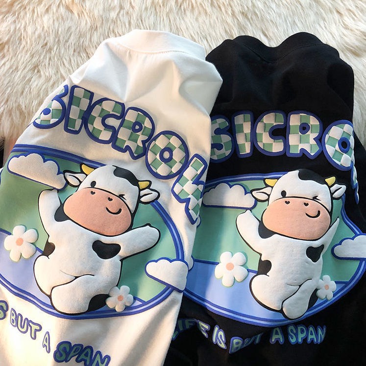 [IN NỔI] HT Áo BÒ SỮA ĐÁM MÂY Thun Áo Phông Tay Lỡ From Rộng Unisex