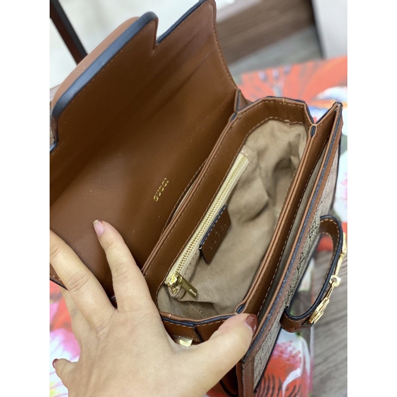 Túi đeo chéo Horsebit 1955 shoulder bag hoạ tiết logo viền nâu fullbox có hộp