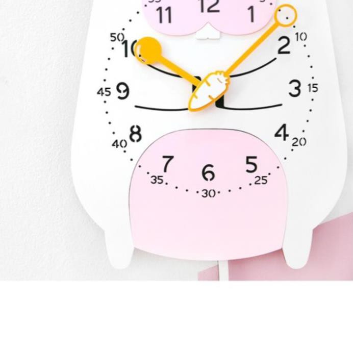 Đồng hồ treo tường, Đồng hồ trang trí kim trôi hình con thỏ màu hồng trắng - Rabit wall clock