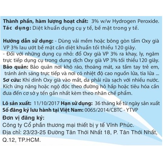 Nước oxy già Vĩnh Phúc 10 chai