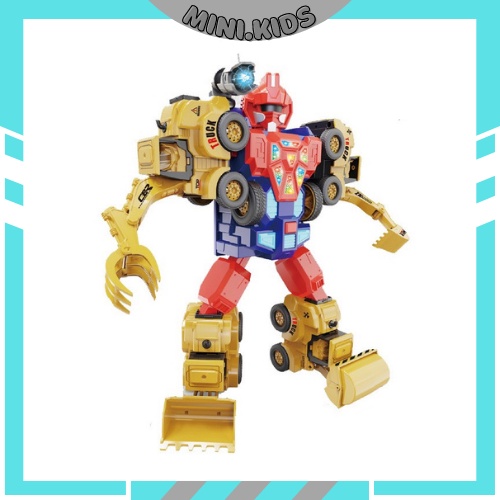 Bộ Xếp Hình Đồ Chơi Lắp Ráp Biến Đổi Siêu Nhân Robot Từ Các Xe Công Trình Trí Tuệ 5 trong 1 Cho Bé Thích Khám Phá