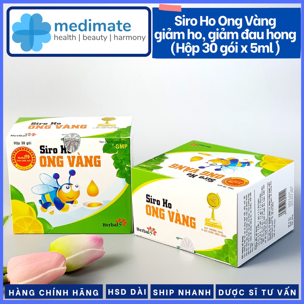 Siro Ho Ong Vàng giảm ho, giảm đau họng (hộp 30 gói, mỗi gói 5ml)