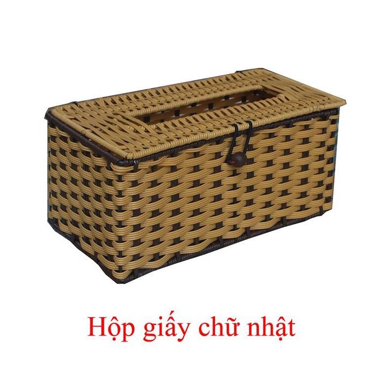 Hộp giấy ăn giả mây hình chữ nhật