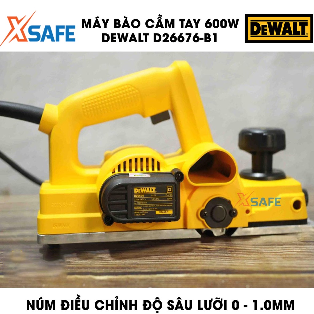 Máy bào gỗ DEWALT D26676-B1 600W Máy bào gỗ cầm tay DeWalt thiết kế cách điện kép, sử dụng lưỡi bào thông dụng 82mm