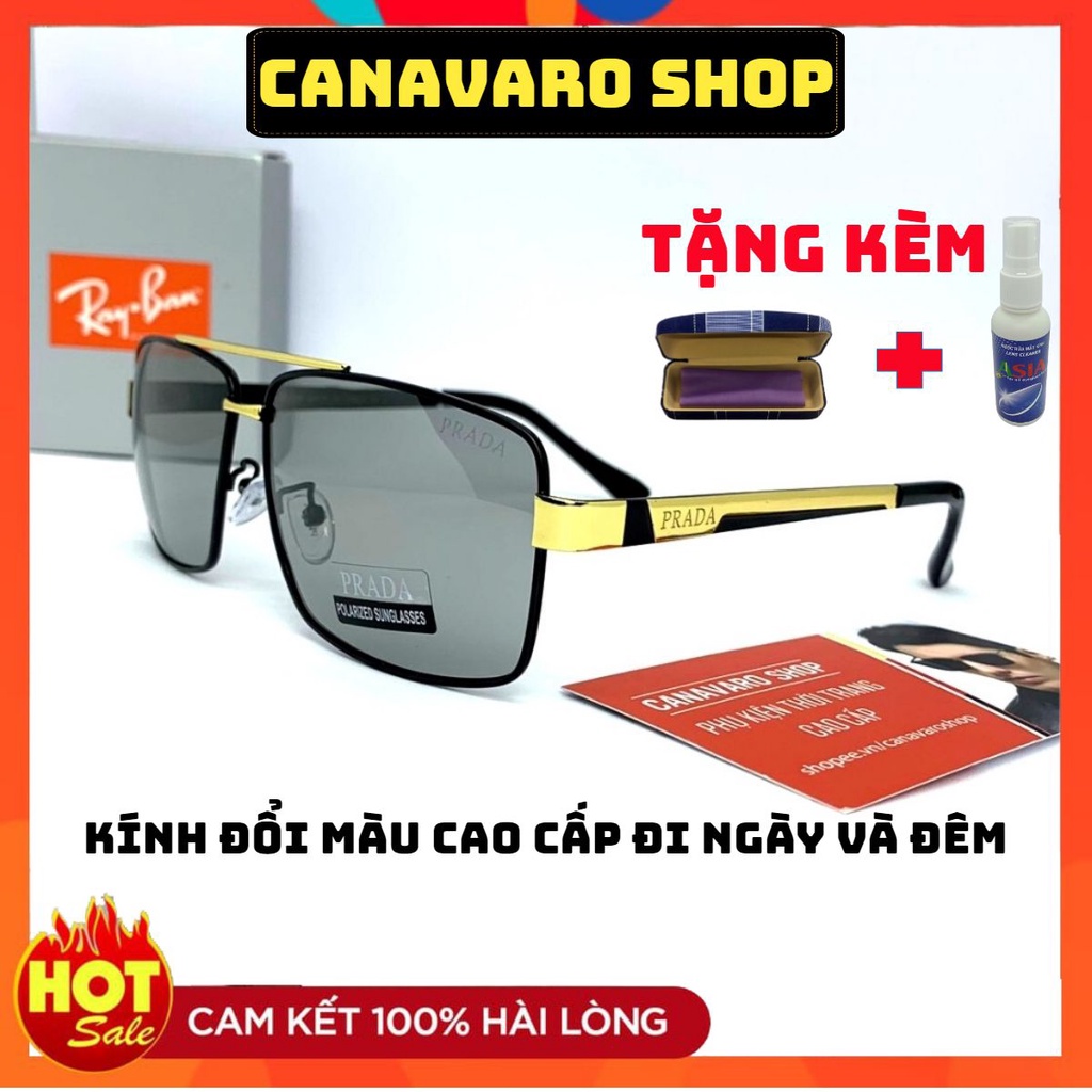 Kính Đổi Màu Nam Khi Ra Nắng Đi Ngày Và Đêm Hàng Hiệu Cao Cấp Phân Cực Chống Chói Chống UV CANAVARO PRD65