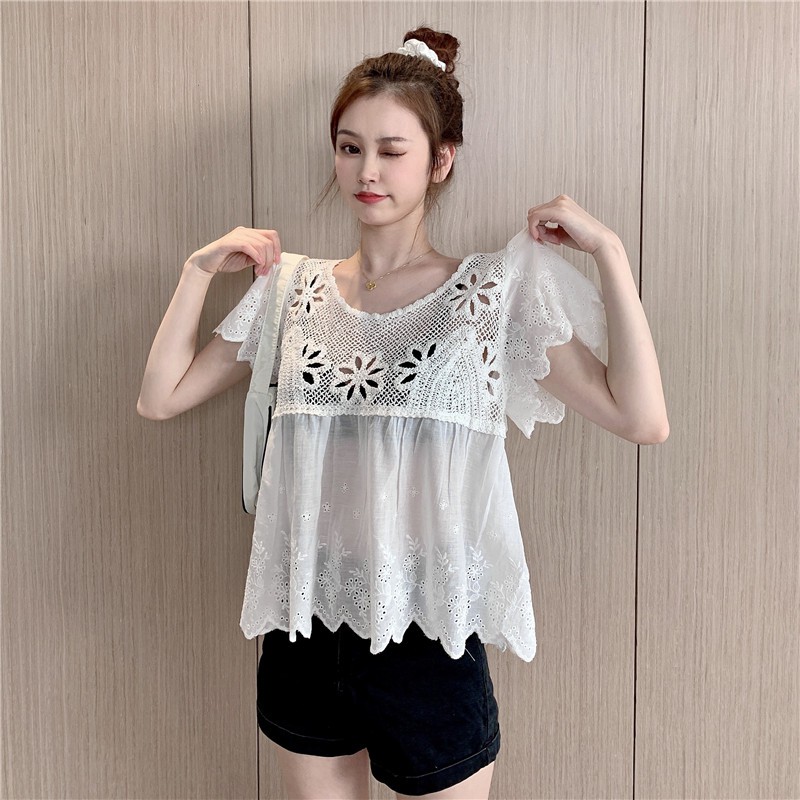 Áo Blouse Nữ Họa Tiết Hoa Lá Phong Cách Hàn Quốc