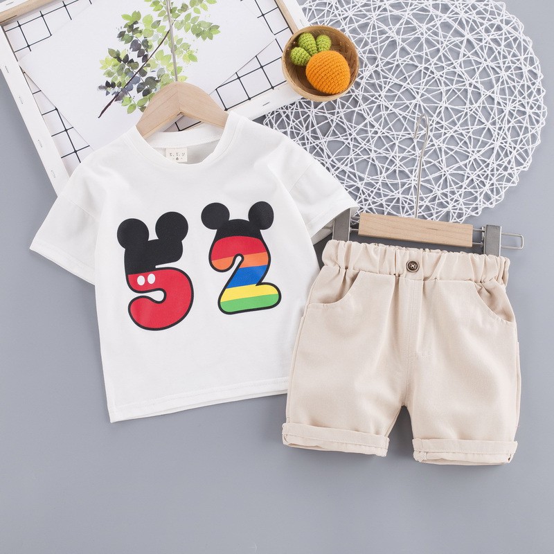 Set Áo Thun Bé Trai Áo Thun Cotton Quần Kaki Bé Trai Hình Mickey Trùm Khoác Cho Size Từ 1 - 4 Tuổi