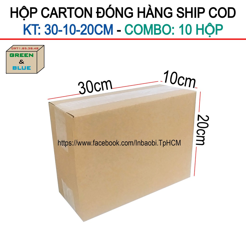 10 Hộp 30x10x20 cm, Xoay chiều của hộp 30x20x10 cm (Green &amp; Blue Box, Thùng giấy - Hộp giấy giá rẻ)