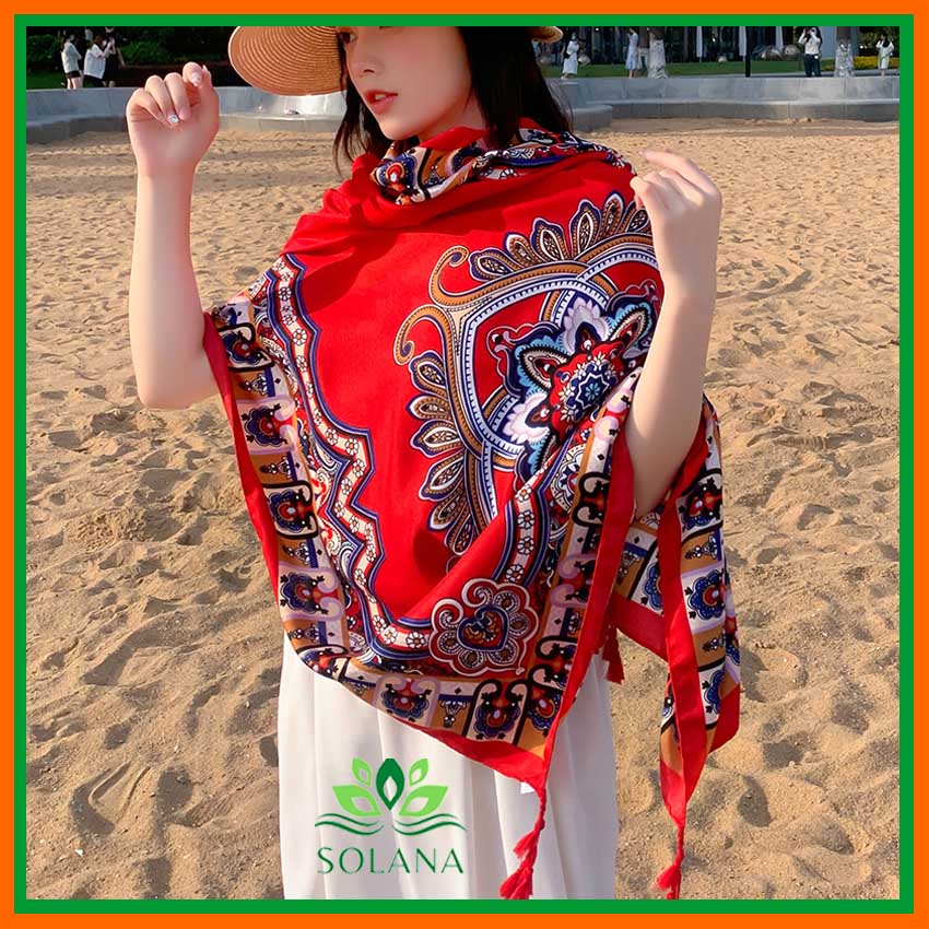 Khăn Choàng Đi Biên, Khăn Choàng Quàng Cổ, Họa Tiết Thổ Cẩm, Hàng Loại 1 Dày Dặn, Chất Liệu Cotton Size 90X190cm SOLANA
