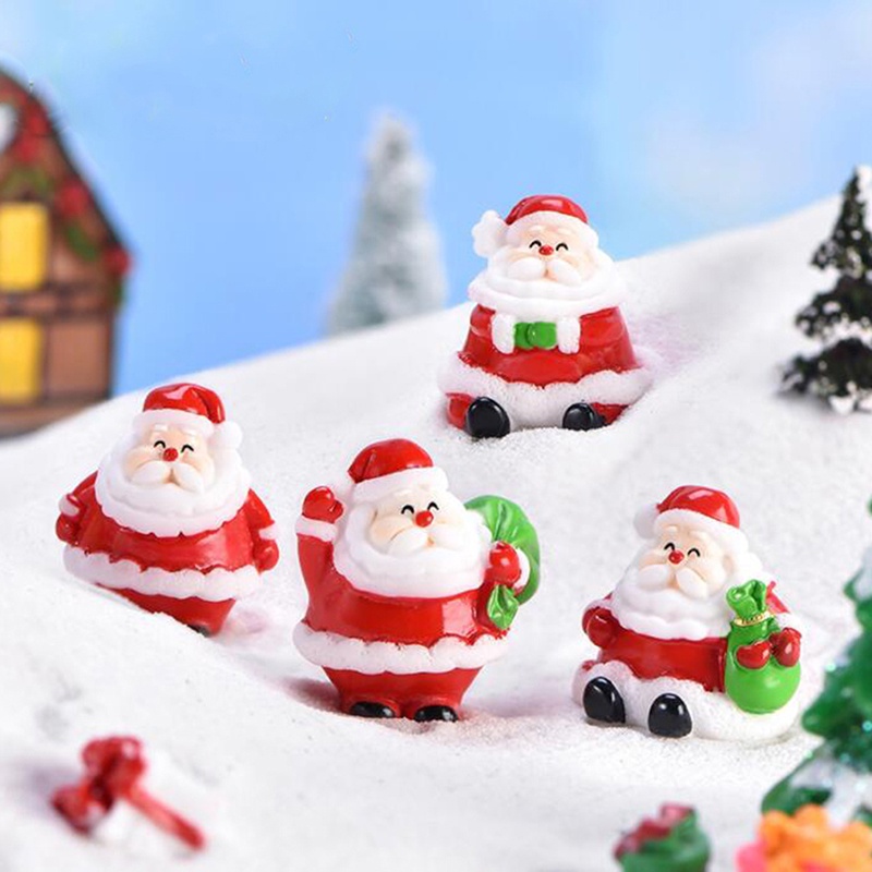 Set 4 Mô Hình Ông Già Noel / Người Tuyết Mini Bằng Nhựa Resin Trang Trí Cây Thông Giáng Sinh Diy