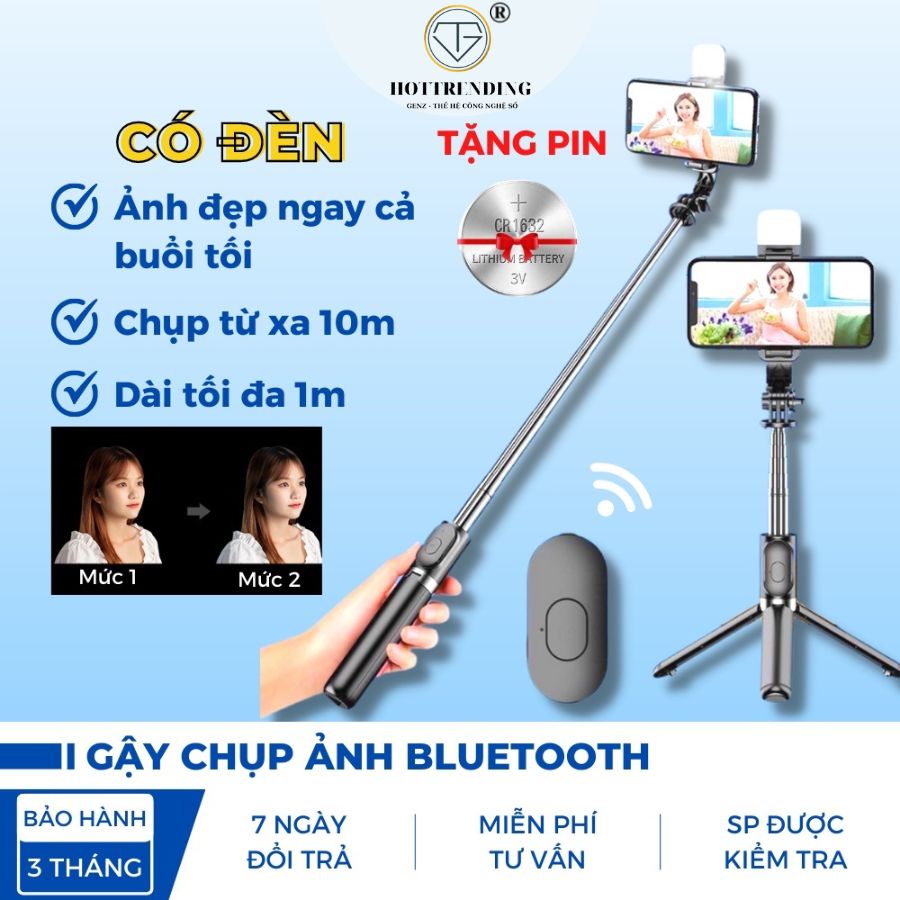 Gậy chụp ảnh tự sướng bluetooth Q07 có đèn LED trợ sáng tích hợp live steam chân đế tripod 3 chức năng