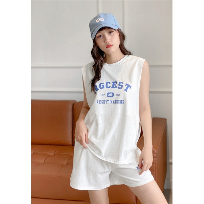 Bộ thun nữ ba lỗ thời trang 2 lớp quần áo phông hè nữ chất Cotton oversize form rộng (áo thun nữ + quần short)