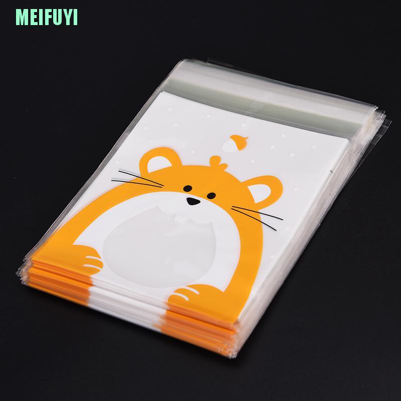 Set 100 Túi Nhựa Đựng Bánh Kẹo In Hình Động Vật Dễ Thương