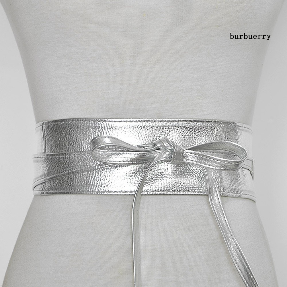 Thắt lưng bản rộng chất liệu da giả buộc dây màu trơn phong cách vintage cho phụ nữ