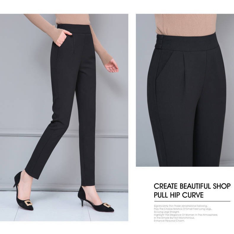 Quần dài nữ lưng cao màu trơn thanh lịch