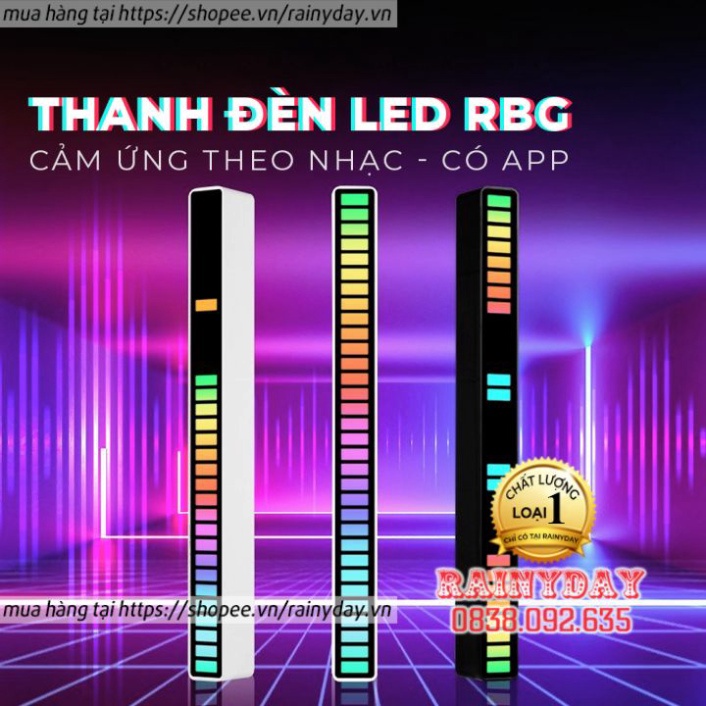 Thanh đèn led RGB cảm ứng nháy theo nhạc cảm biến âm thanh thông minh usb có app trang trí phòng