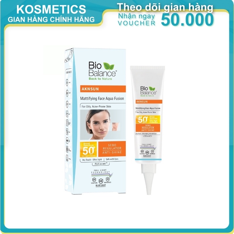 Kem chống nắng phổ rộng BIO BALANCE BẢO VỆ 360° chống ánh sáng xanh AKNSUN MATTIFYING FACE AQUA FUSI