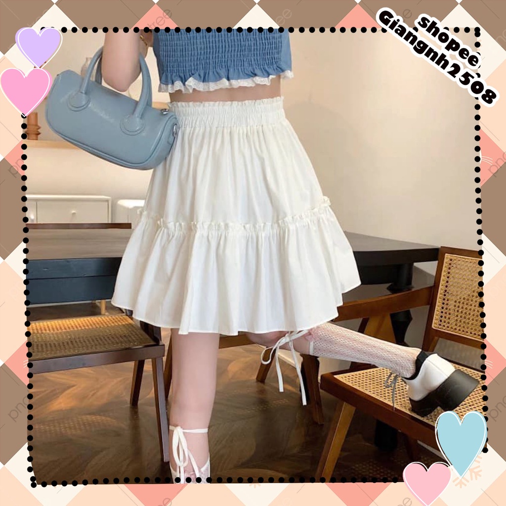 CV002 Chân váy xòe nhún bèo Ulzzang xinh xắn  hai màu trắng đen, Đầm ngắn công chúa tiểu thư bánh bèo cute