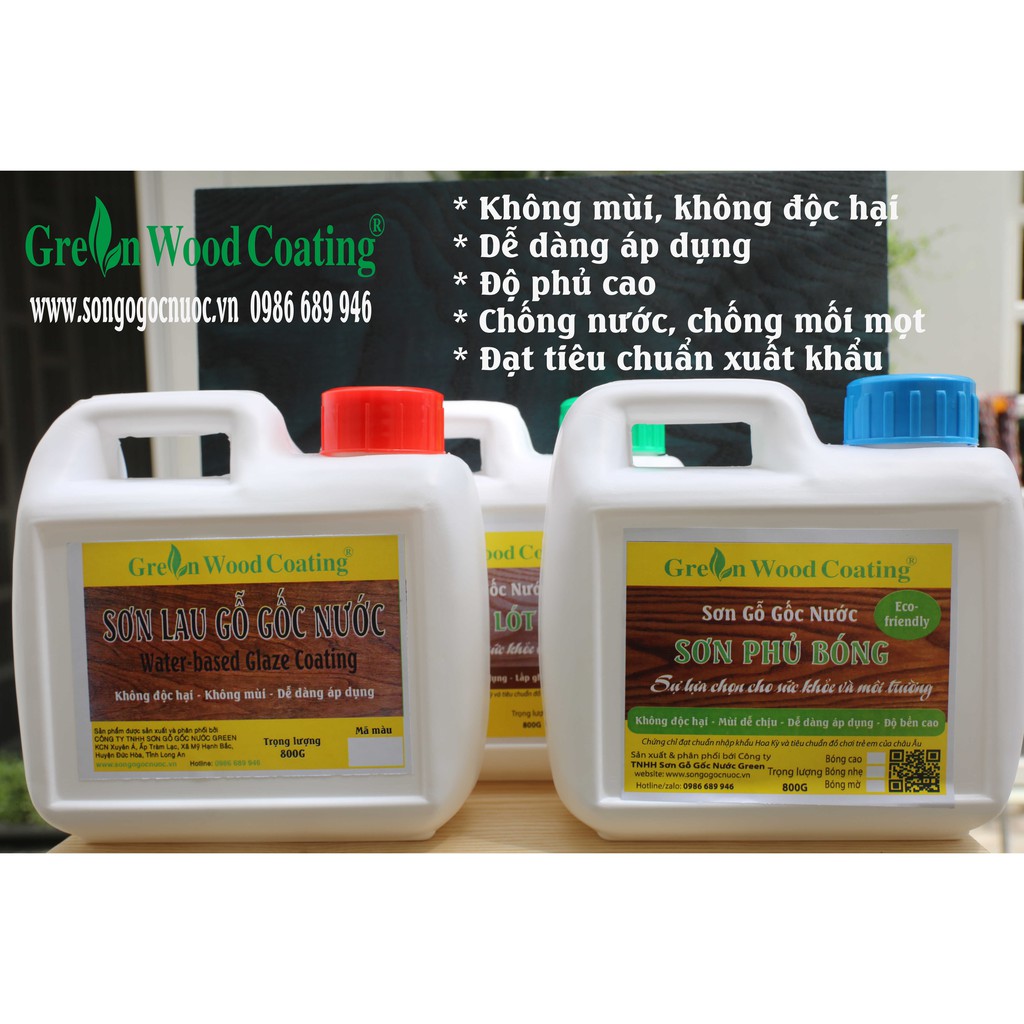 Trọn bộ Sơn lau gỗ gốc nước Green - Bảo vệ gỗ, stain màu cho gỗ