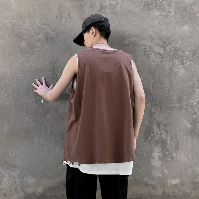 ÁO GYM TANK TOP UNISEX NAM NỮ, ÁO BA LỖ RÁCH GẤU TẠO LAYER TUA RUA