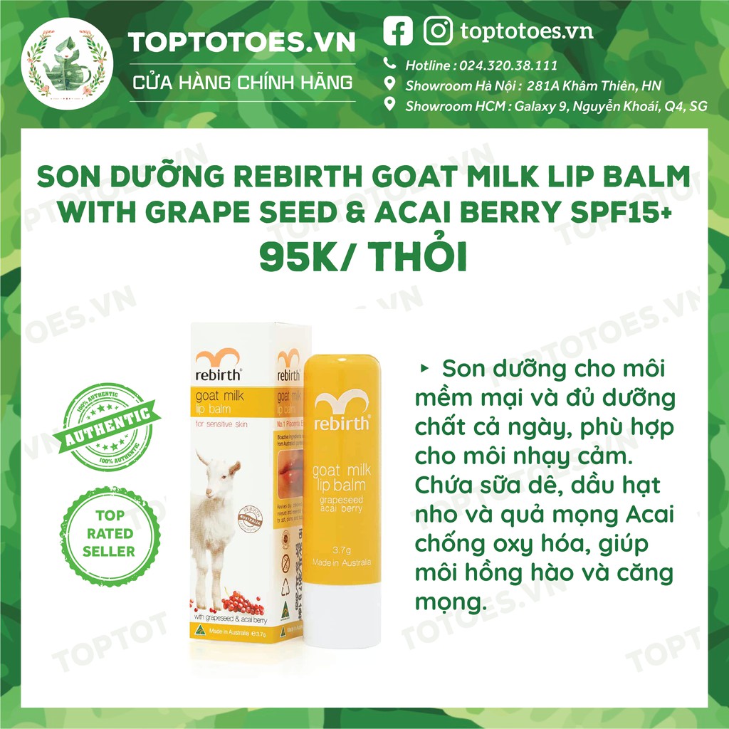 Son dưỡng môi chống nắng Rebirth Australia dưỡng môi mềm mại, hồng hào, có SPF ngừa thâm môi | BigBuy360 - bigbuy360.vn