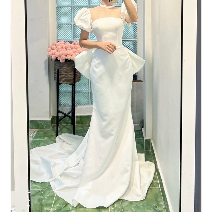 Đầm maxi mặc cưới đuôi cá tay dài kết bông hoa nổi TRIPBLE T DRESS - size M/L - MS181Y