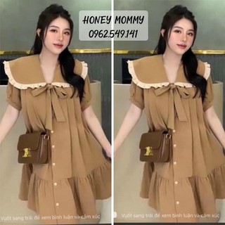 Đầm Bầu Váy Bầu Có Cổ Mùa Hè Màu Nâu Công Sở Đi Chơi Dự Tiệc HD2639 Honey Mommy