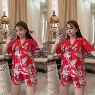 Bộ Lụa Satin Đùi Hoạ Tiết Chim Phượng