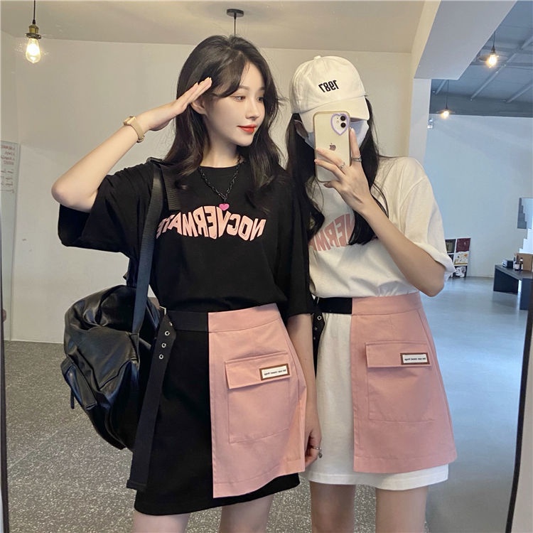 Summer student's best friend large casual fashion versatile short sleeved T-shirt + Half skirt net red two-piece suit women's fashion