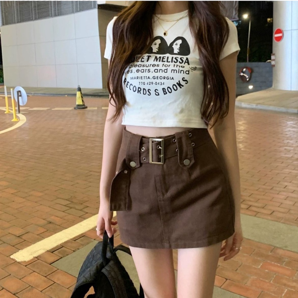 Chân Váy Chữ A Lưng Cao Màu Cà Phê Phong Cách Retro Thời Trang Mùa Hè Mới Dành Cho Nữ